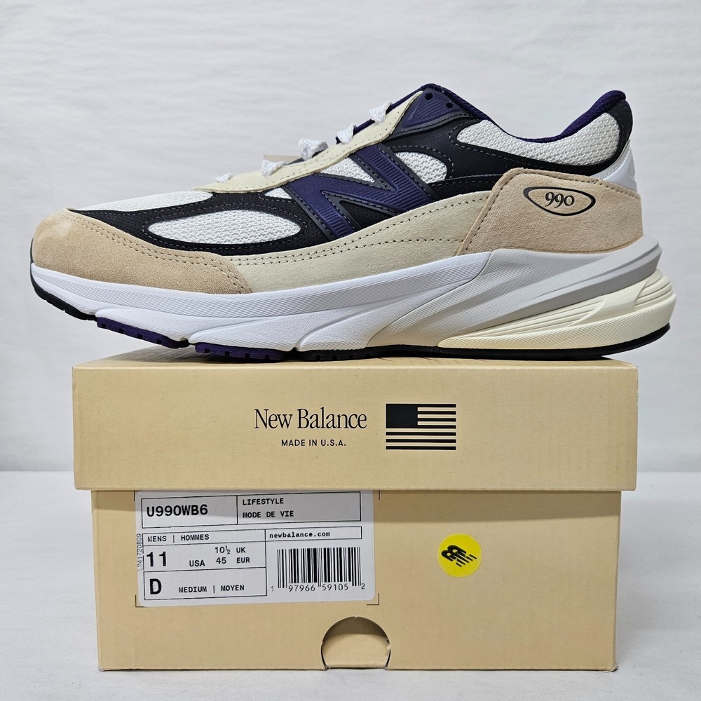 New Balance 990 V6 Sneakers Made In USA U990WB6 White Black Purple Men Size 11